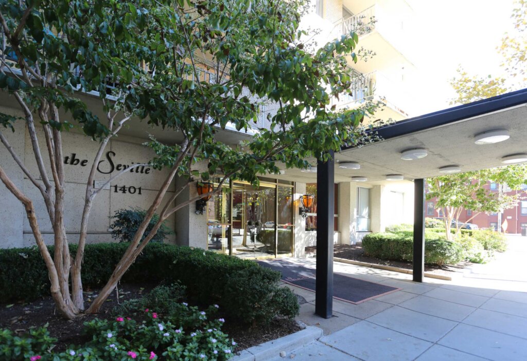 exterior entrance of the seville apartments washington dc